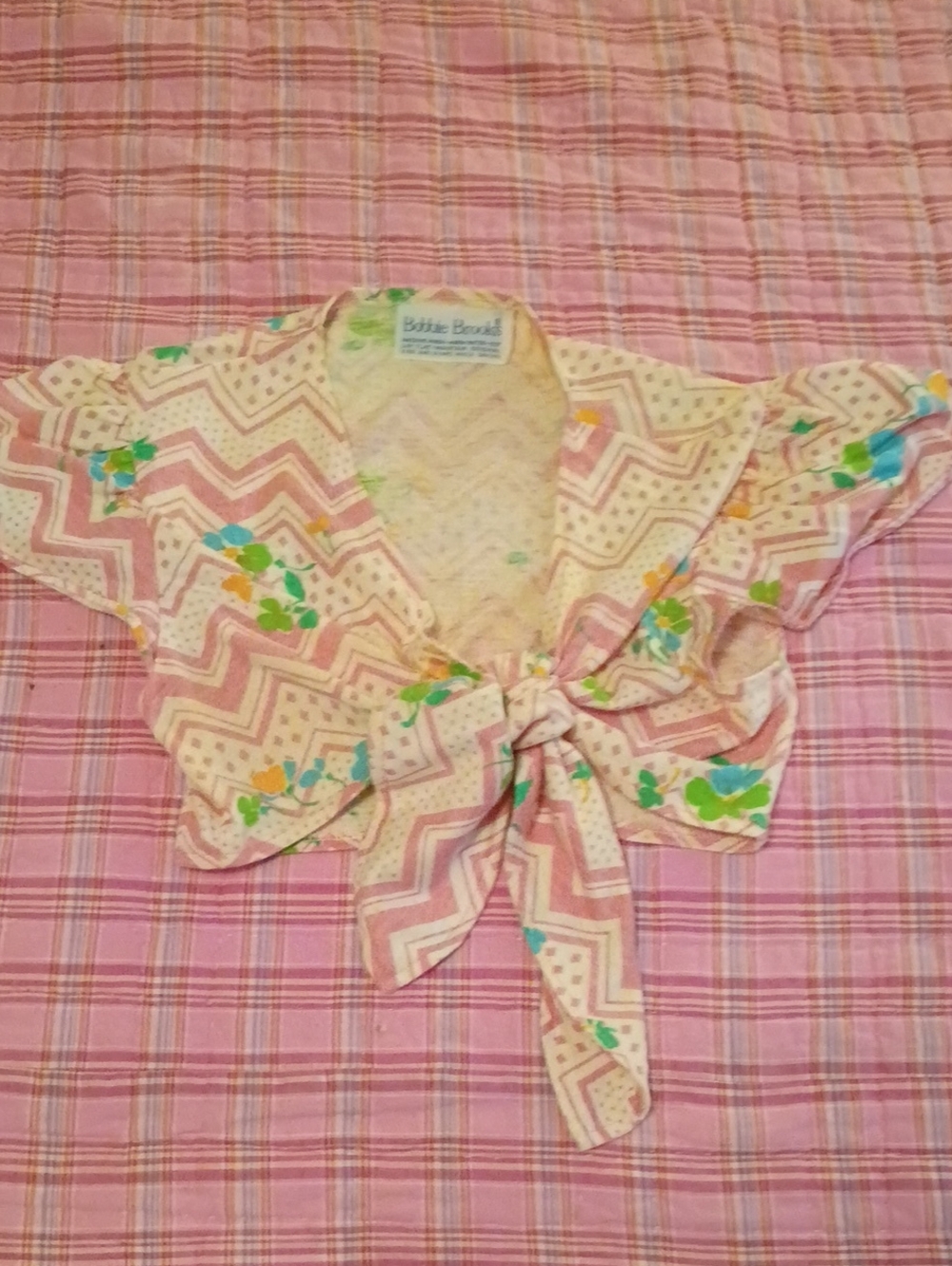Bobbie Brooks Pink Chevron Floral Tie-Front Pajama Top